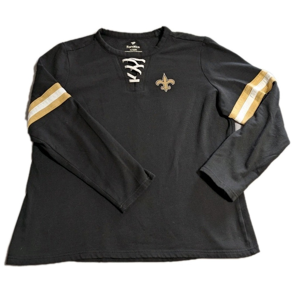 New Orleans Saints Lace Up Shirt Womens XL Black Gold Long Sleeve‎ NFL